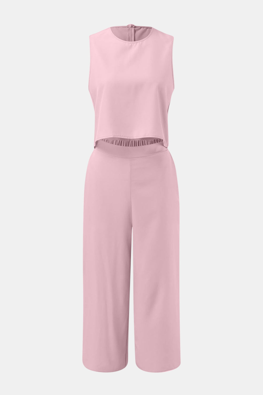 Round Neck Top and Wide Leg Pants Set - AllIn Computer