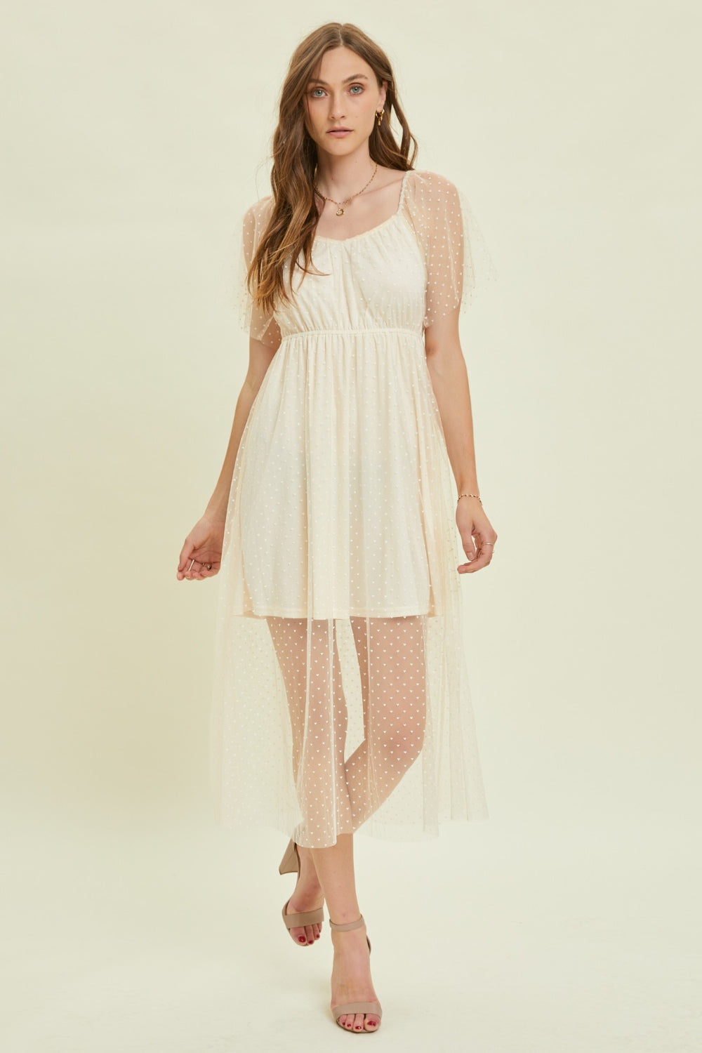 HEYSON  Heart Mesh Flare Sleeve Midi Dress - AllIn Computer