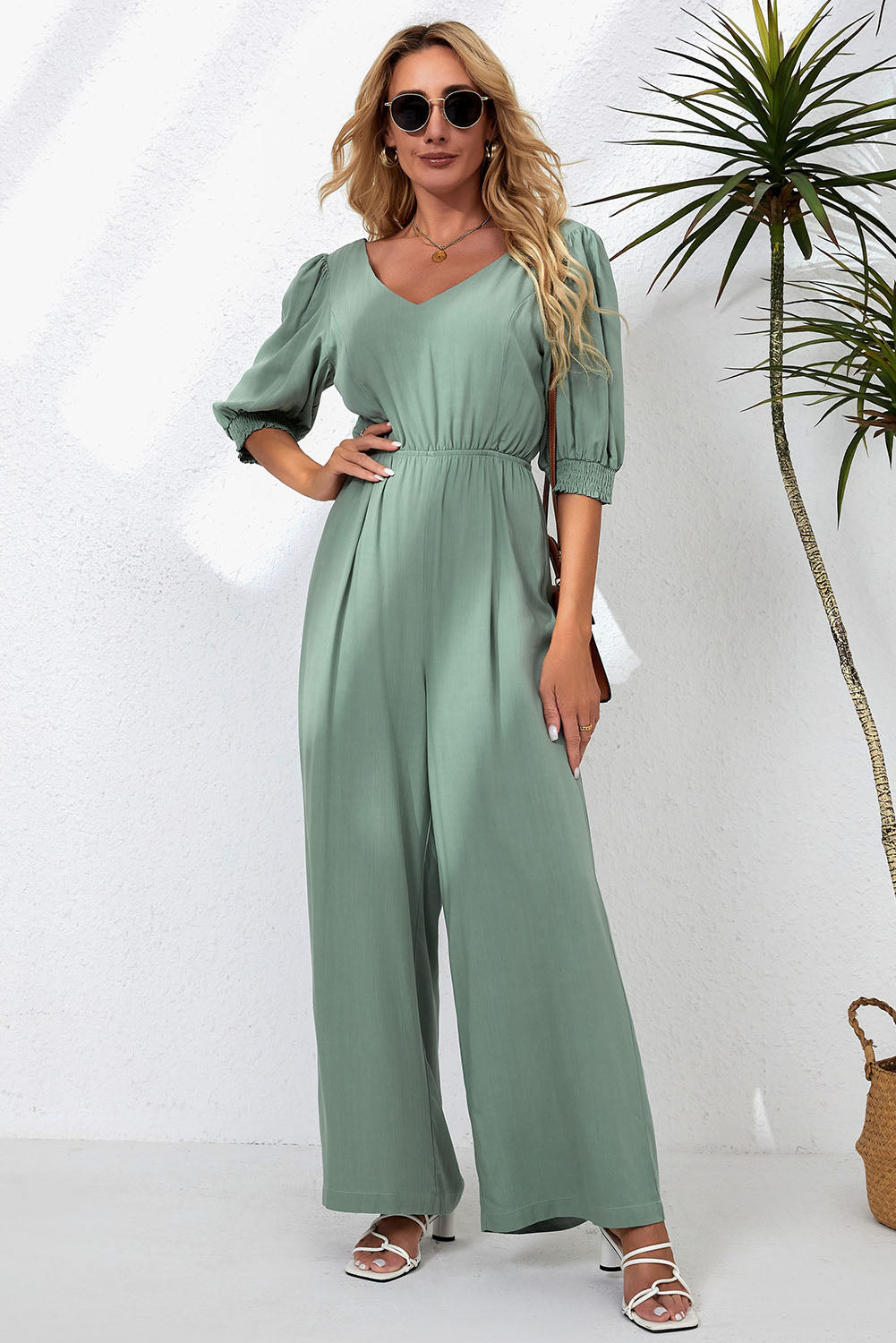 V-Neck Half Sleeve Jumpsuit - AllIn Computer