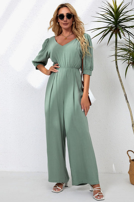 V-Neck Half Sleeve Jumpsuit - AllIn Computer