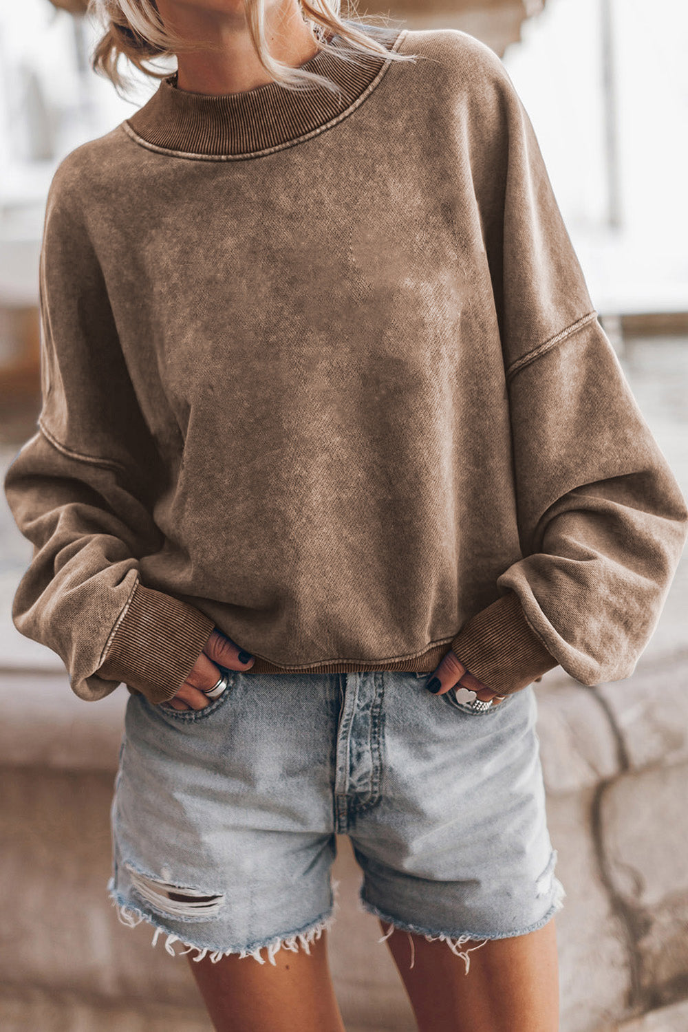 Round Neck Dropped Shoulder Sweatshirt - AllIn Computer