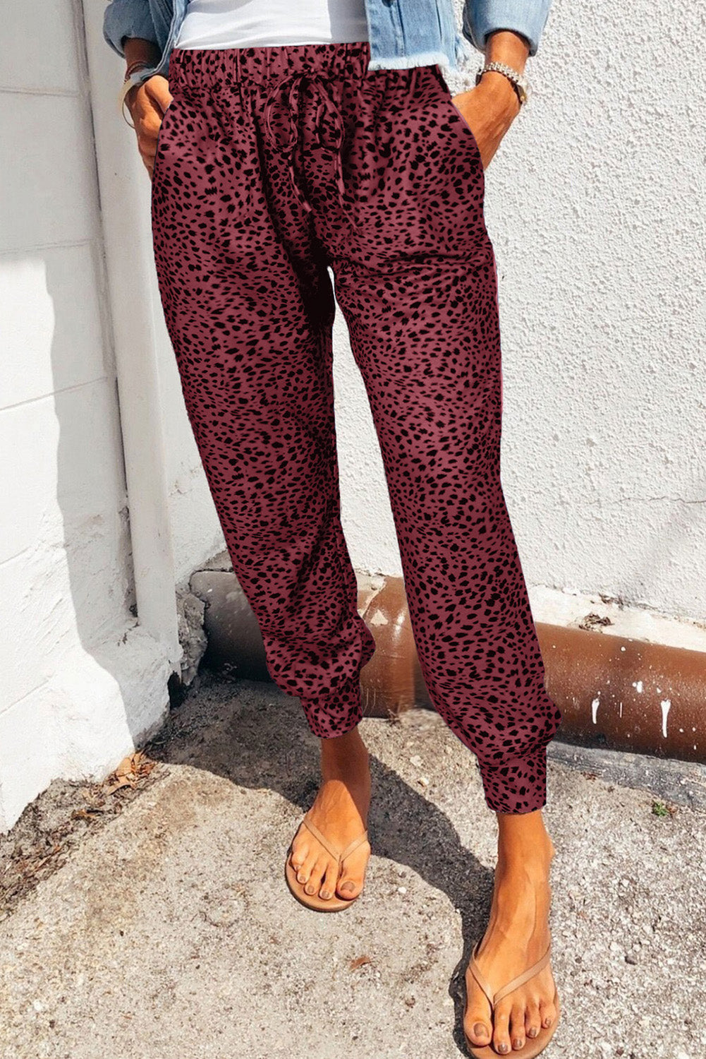 Double Take Leopard Print Joggers with Pockets - AllIn Computer