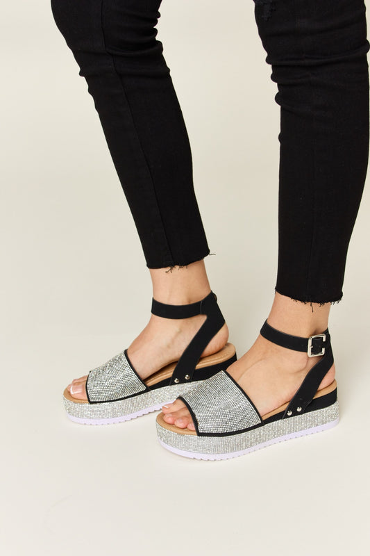 Forever Link Rhinestone Buckle Strap Wedge Sandals - AllIn Computer