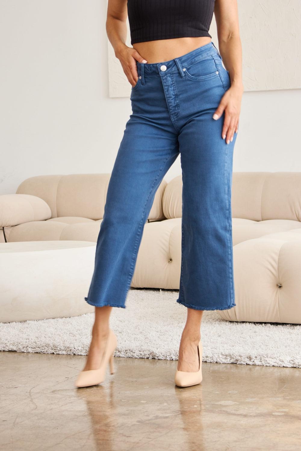 RFM Crop Chloe Full Size Tummy Control High Waist Raw Hem Jeans - AllIn Computer