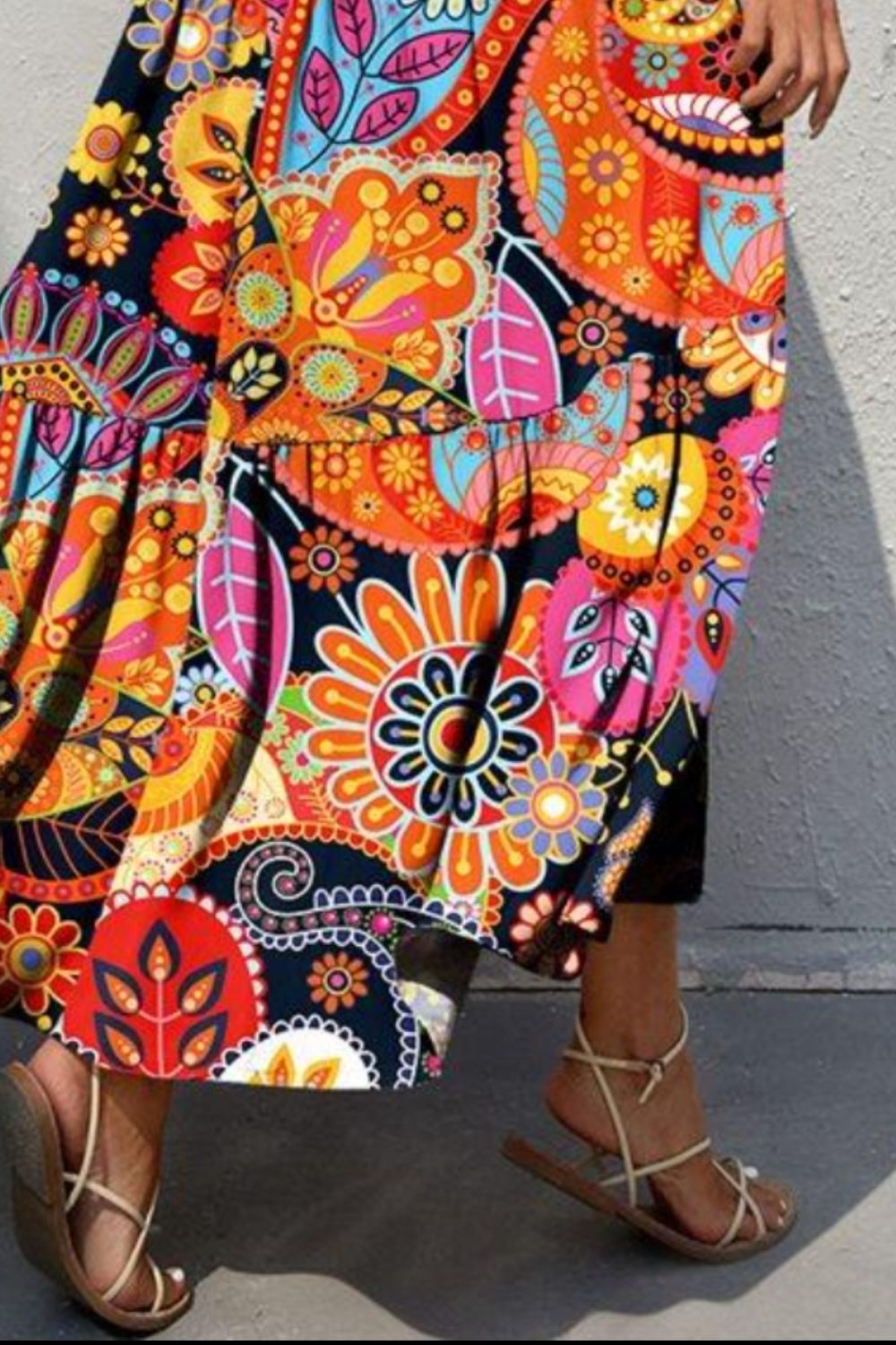 Tiered Printed V-Neck Sleeveless Dress - AllIn Computer