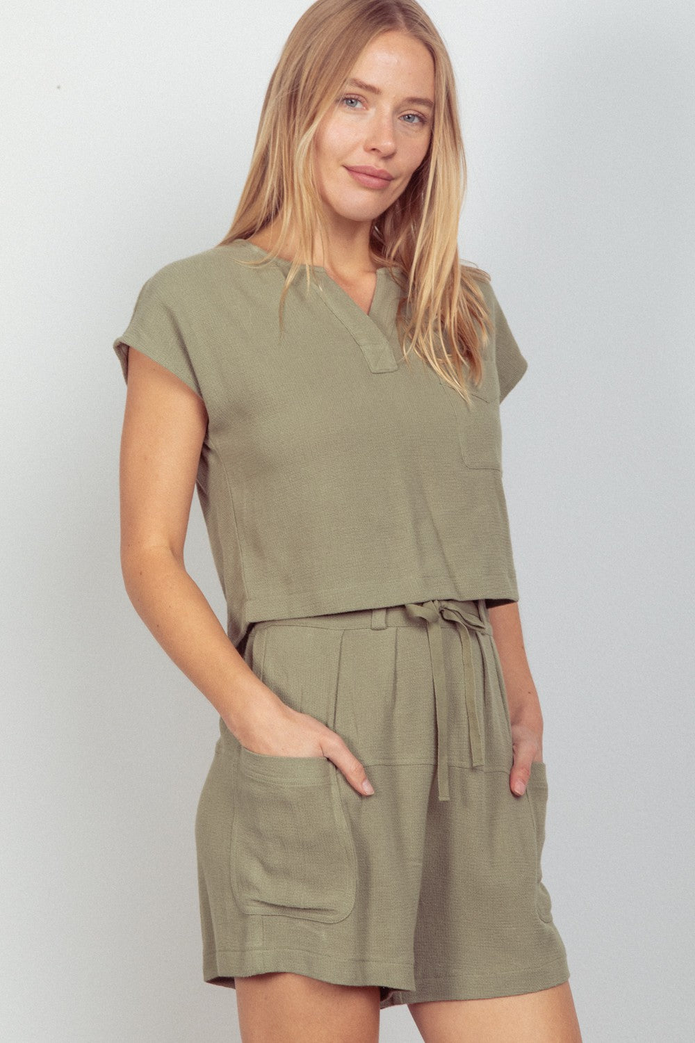 VERY J Woven Cropped Top & Waist Tie Shorts Set - AllIn Computer