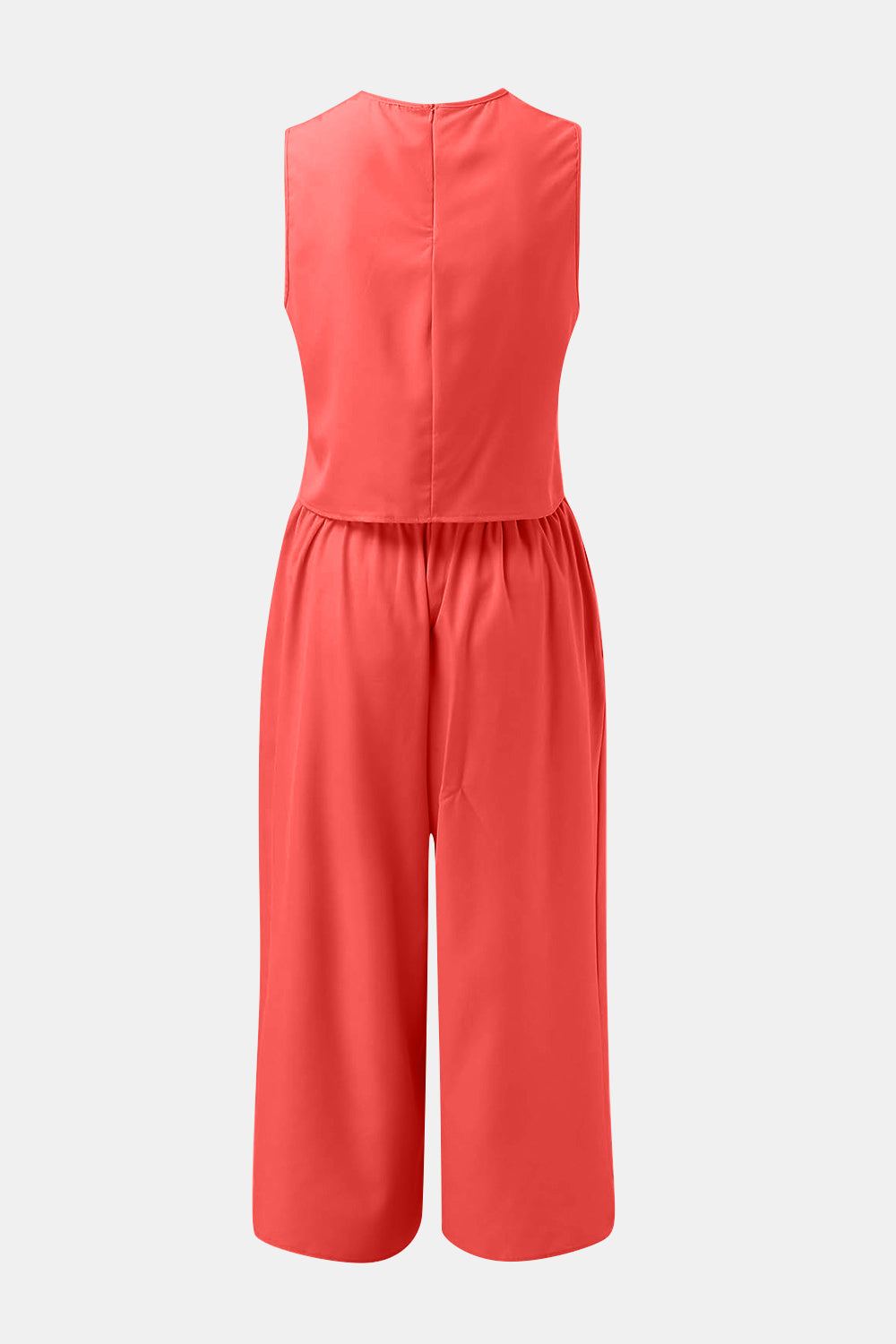 Round Neck Top and Wide Leg Pants Set - AllIn Computer