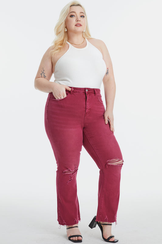BAYEAS Full Size High Waist Distressed Raw Hem Flare Jeans | CLOTHING,SHOES & ACCESSORIES | BAYEAS, flare jeans, high rise jeans, jeans, plus size, raw hem jeans, Ship from USA | Trendsi