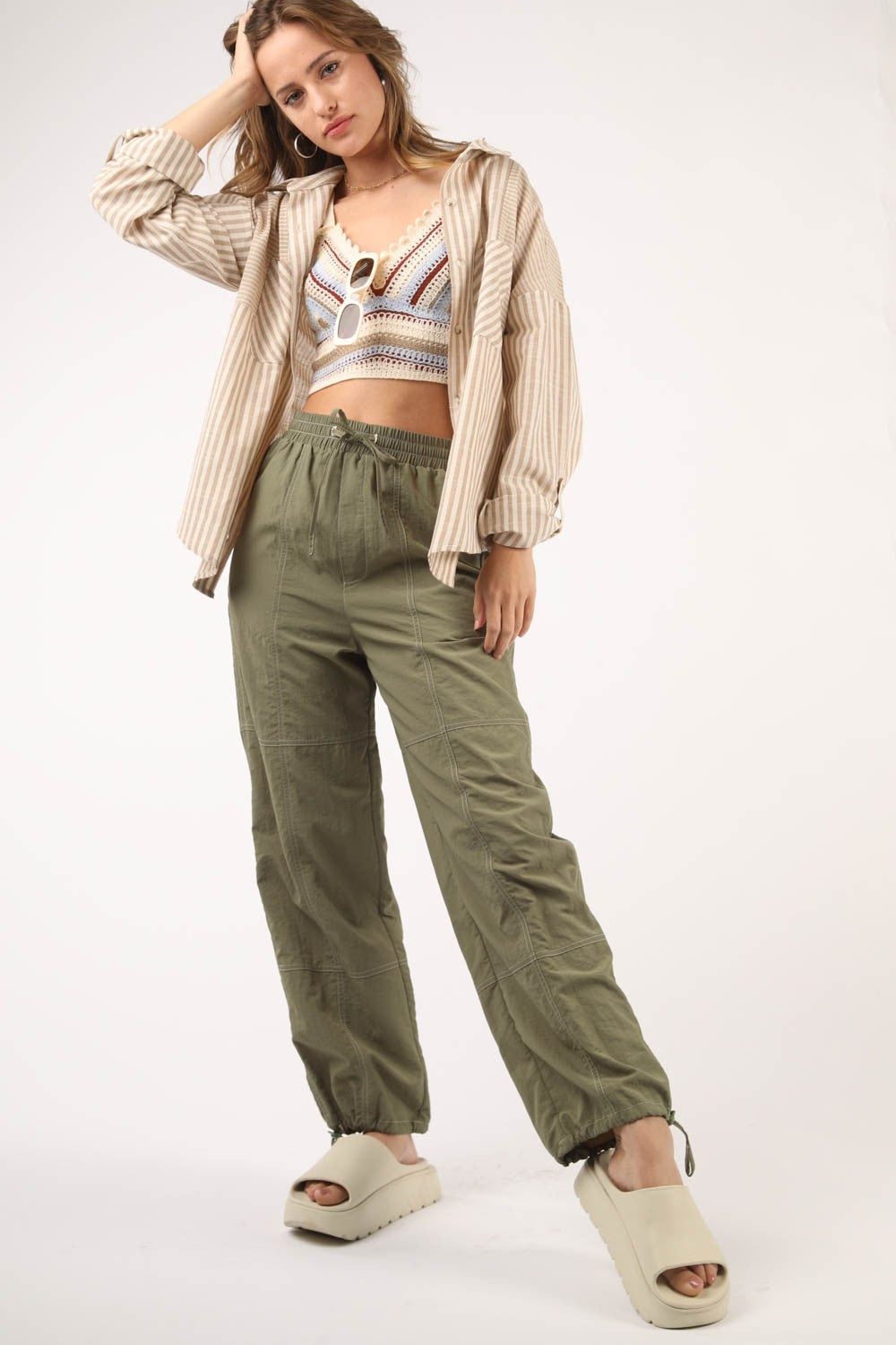 VERY J Drawstring Woven Parachute Joggers - AllIn Computer