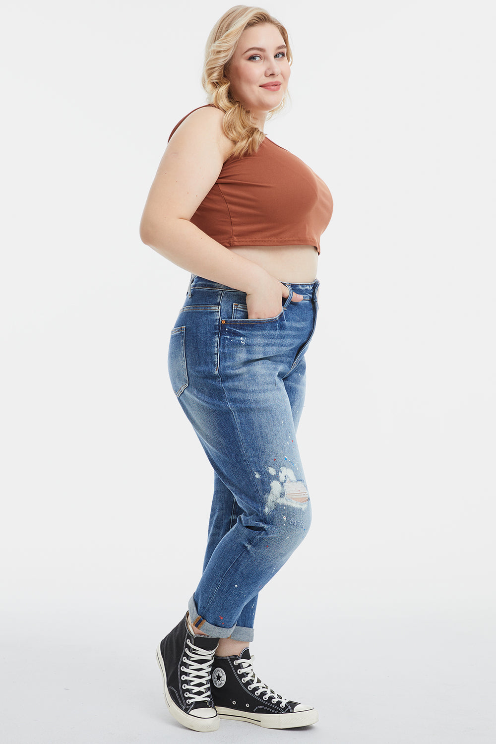 BAYEAS Full Size High Waist Distressed Paint Splatter Pattern Jeans - AllIn Computer