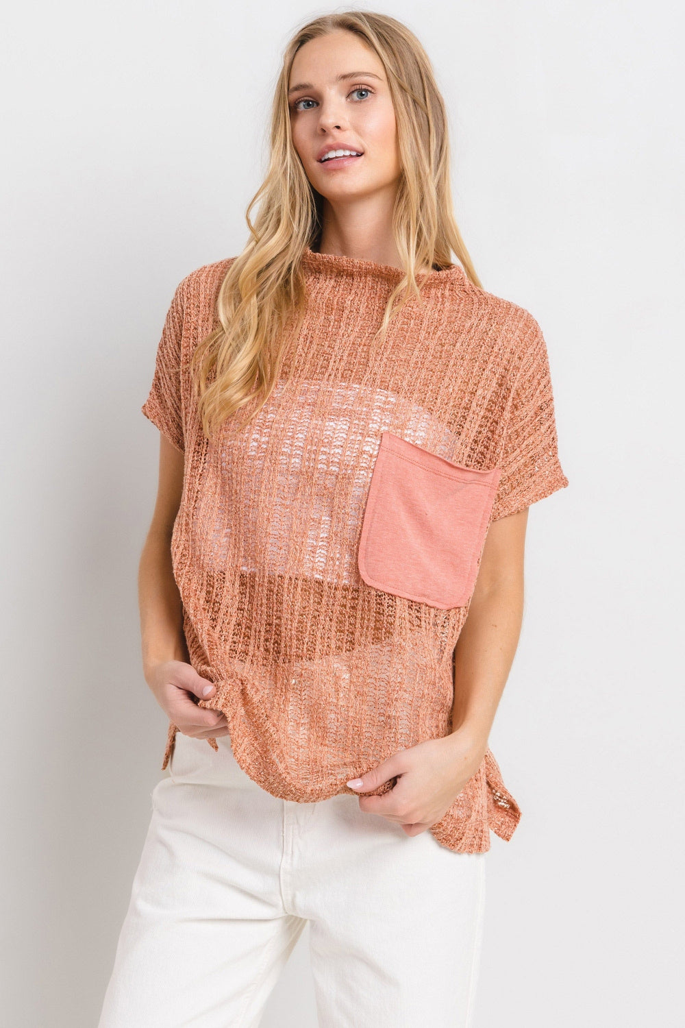 Ces Femme See Through Crochet Mock Neck Cover Up - AllIn Computer