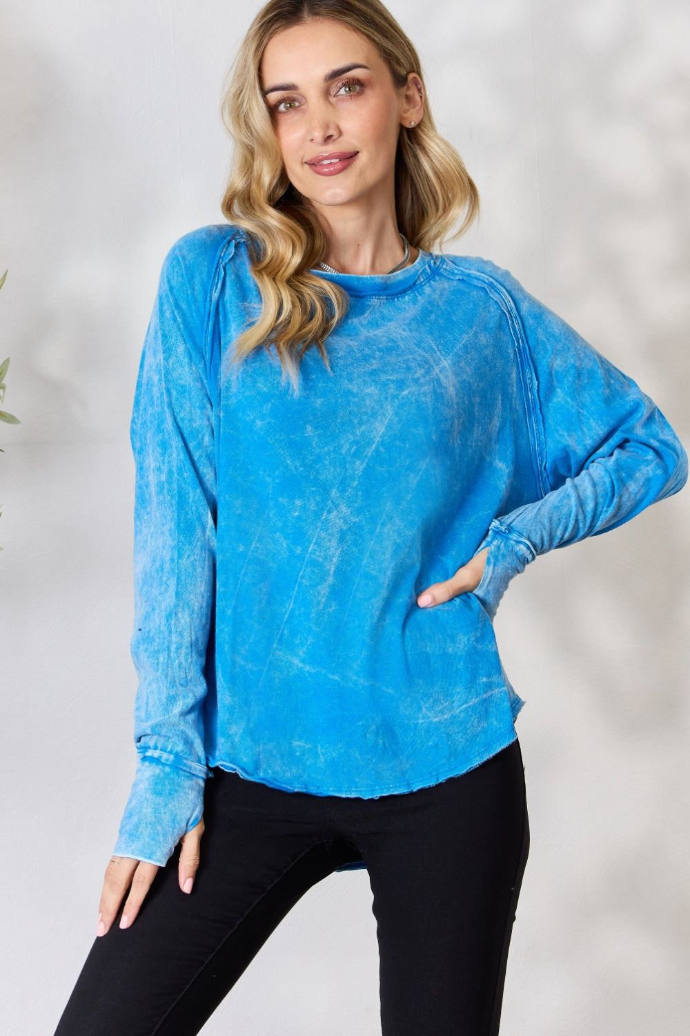 Zenana Round Neck Long Sleeve Top - AllIn Computer