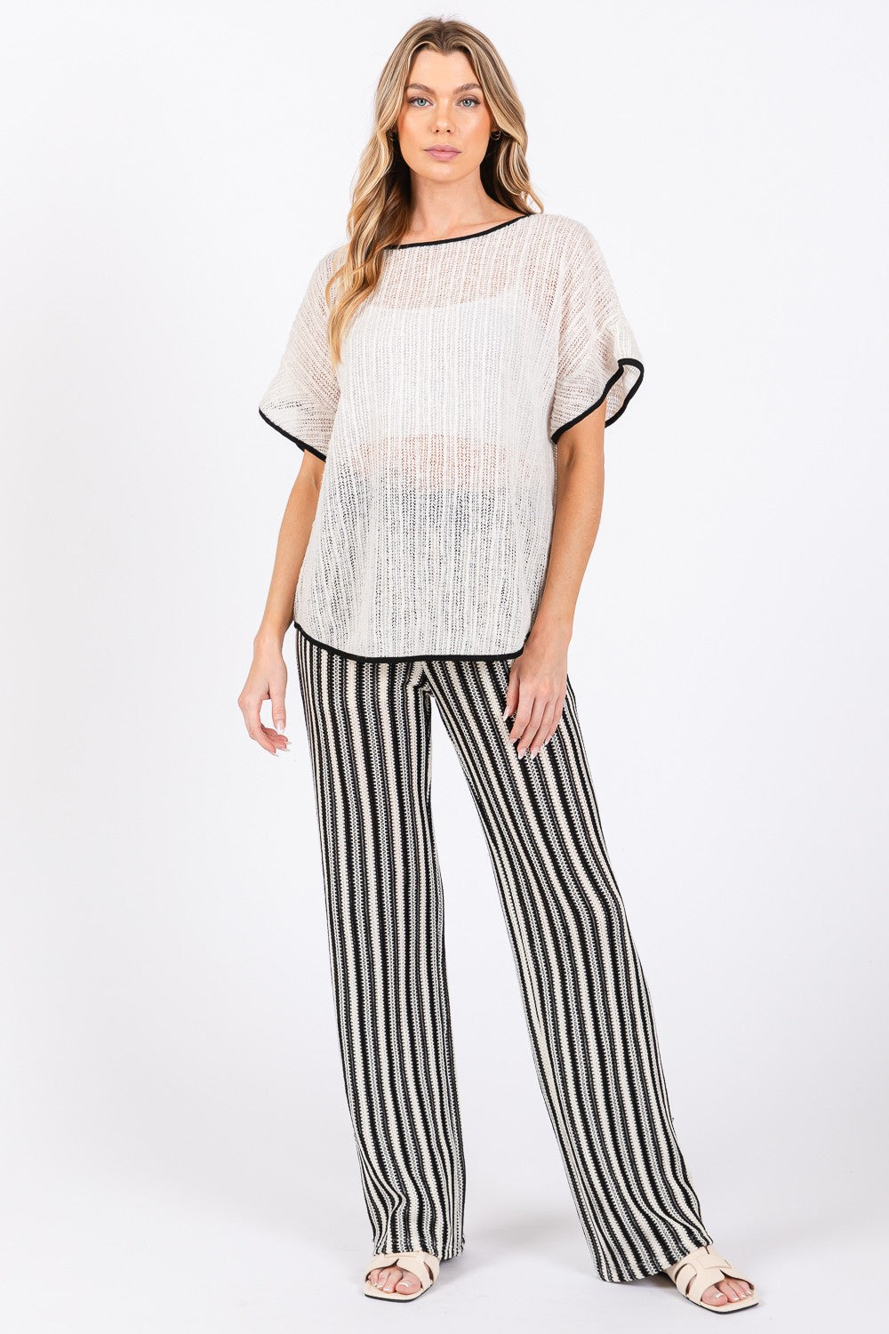 GeeGee Contrast Trim Short Sleeve Knit Cover Up - AllIn Computer