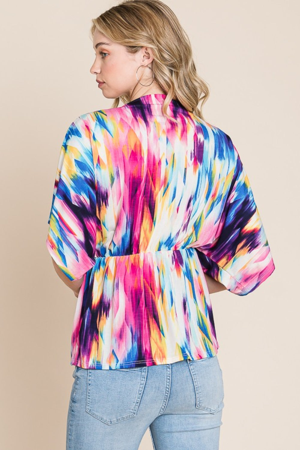 BOMBOM Printed Surplice Peplum Blouse - AllIn Computer