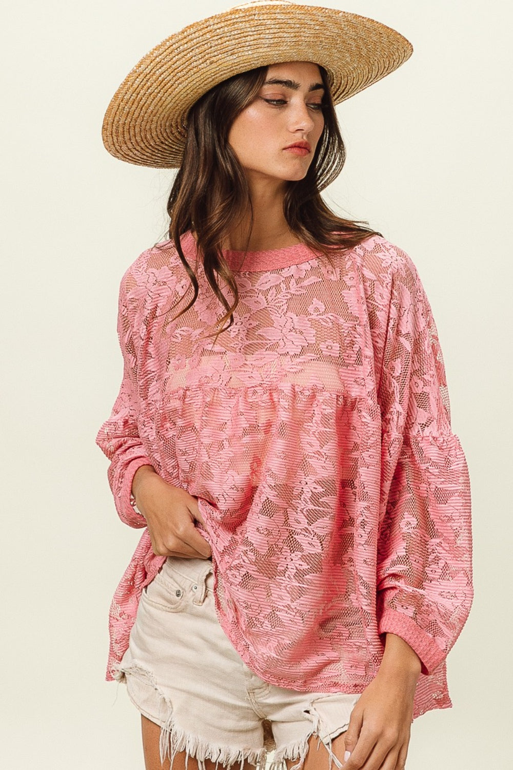 BiBi Floral Lace Long Sleeve Top - AllIn Computer
