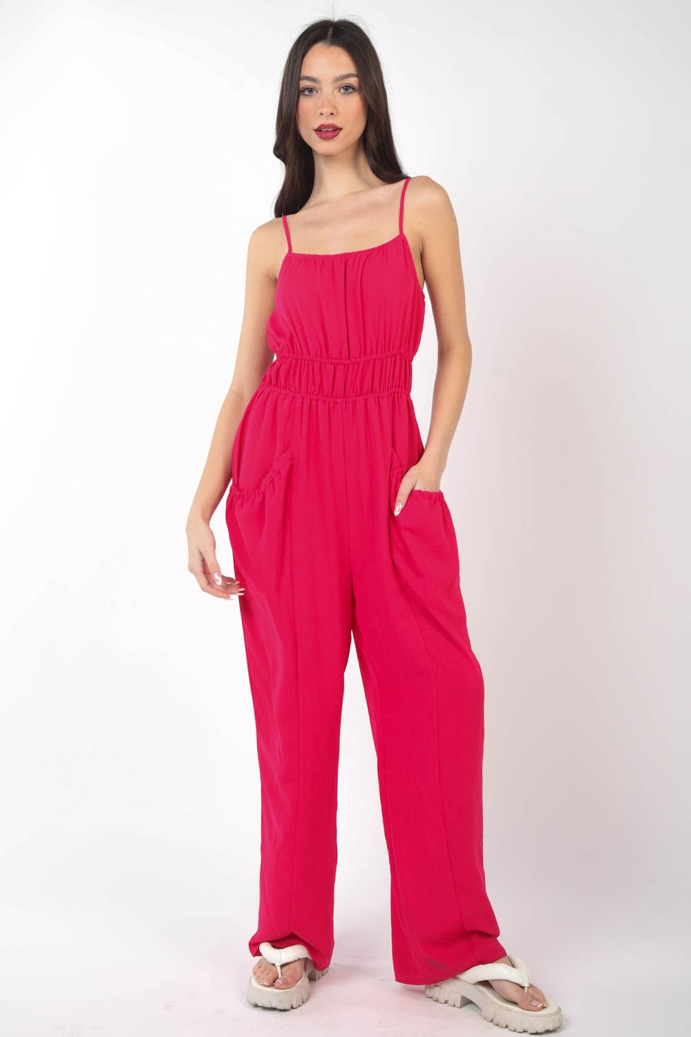 VERY J Pintuck Detail Woven Sleeveless Jumpsuit - AllIn Computer