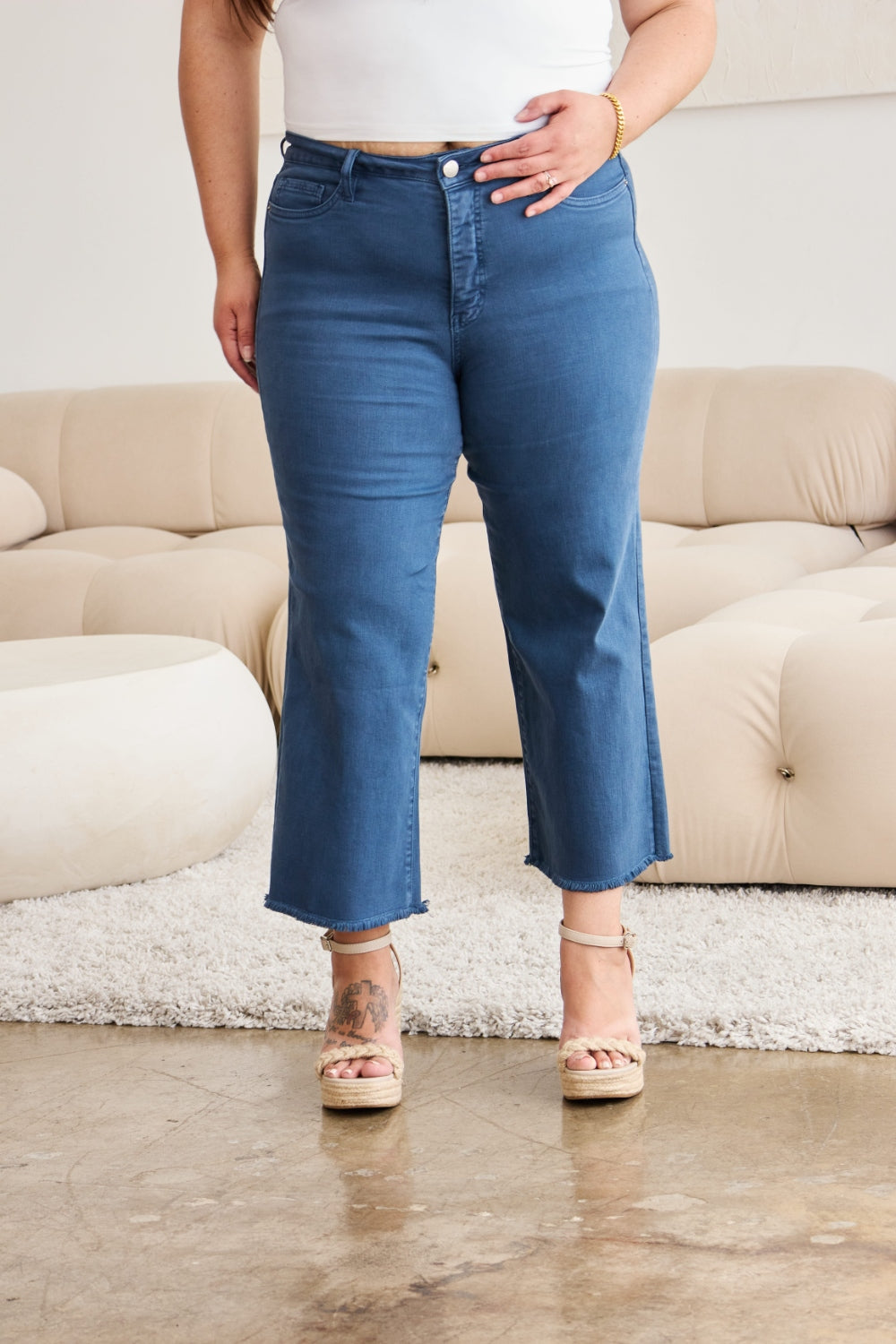 RFM Crop Chloe Full Size Tummy Control High Waist Raw Hem Jeans - AllIn Computer