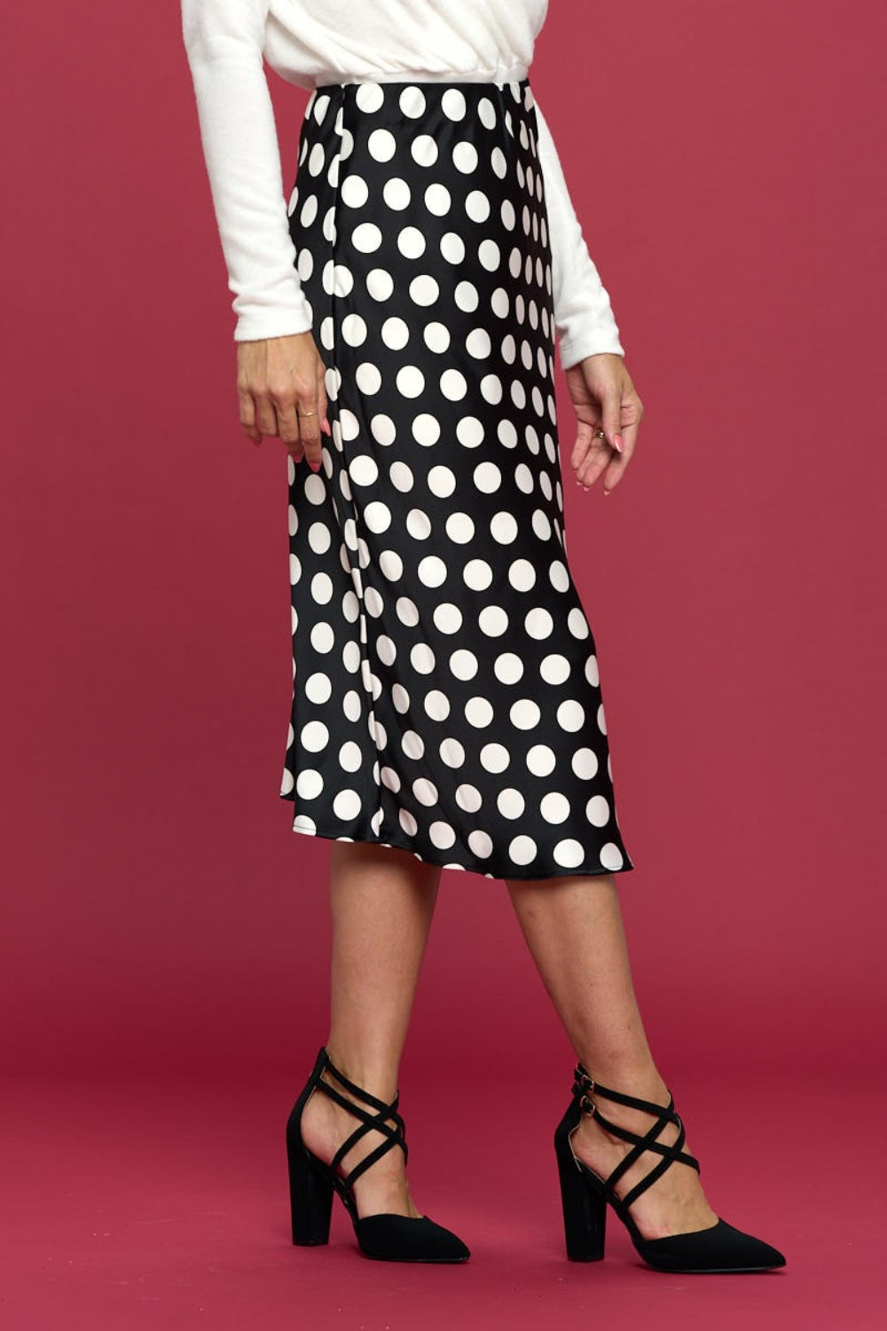 RENEE C Polka Dot Satin Midi Skirt - AllIn Computer