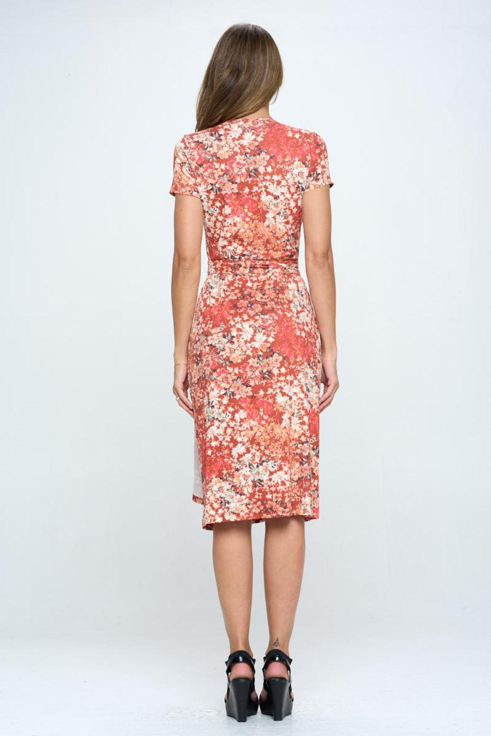 RENEE C Floral Tie Front Surplice Short Sleeve Dress - AllIn Computer