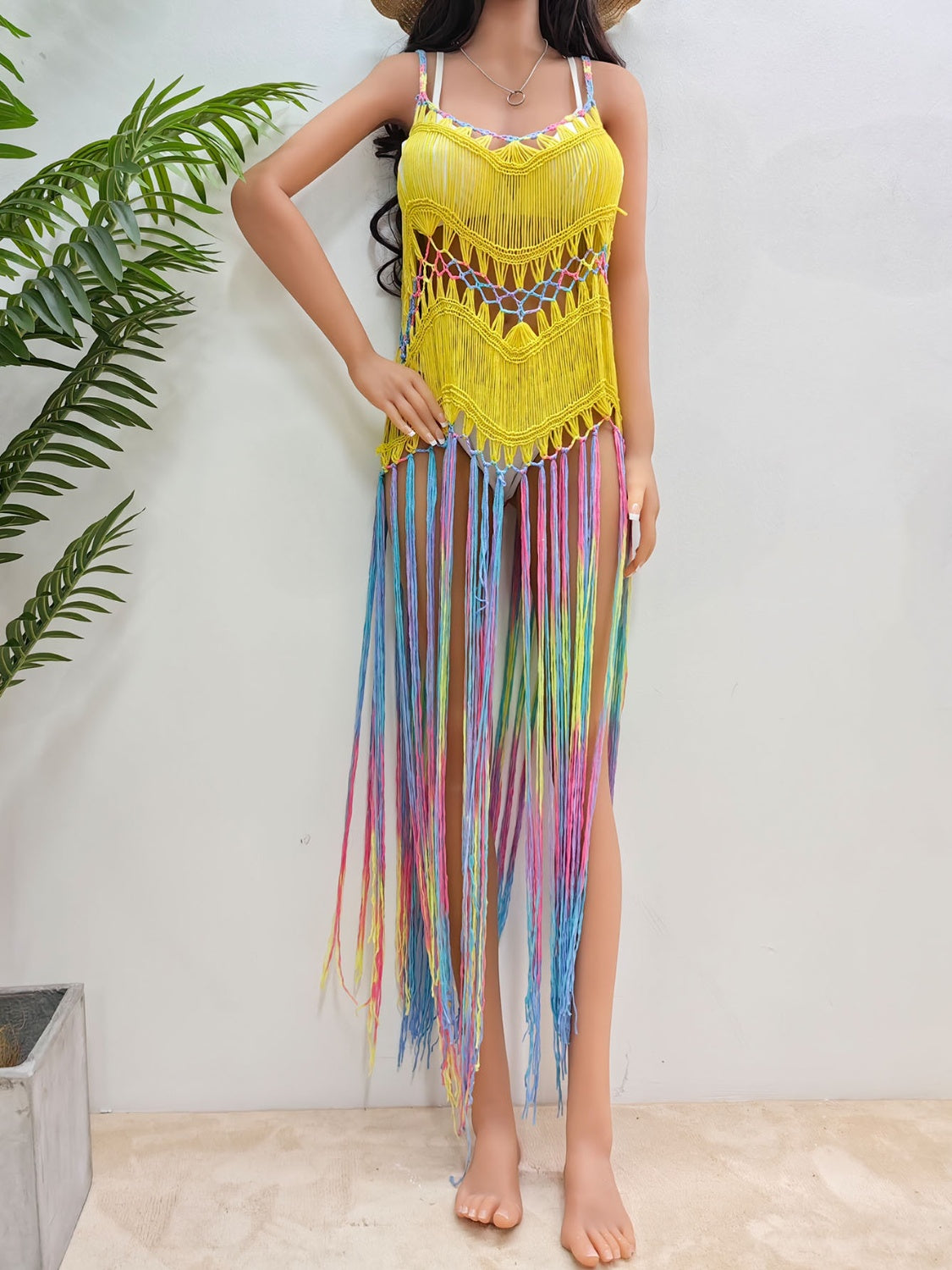 Fringe Scoop Neck Spaghetti Strap Cover-Up - AllIn Computer