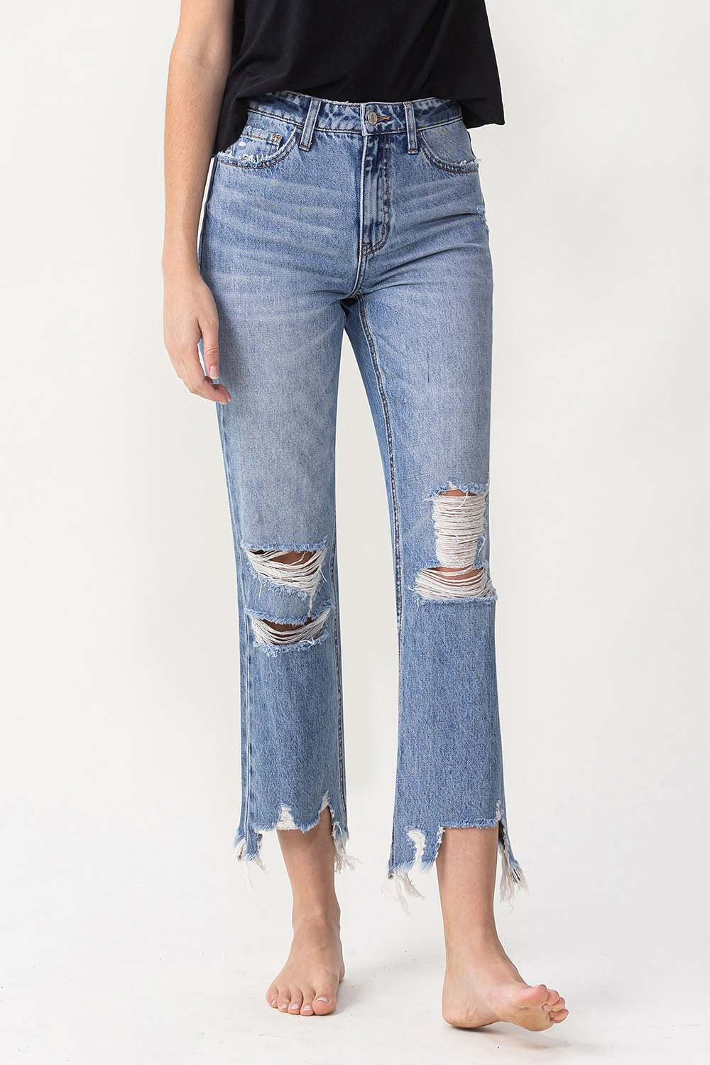 Lovervet High Rise Distressed Straight Jeans - AllIn Computer