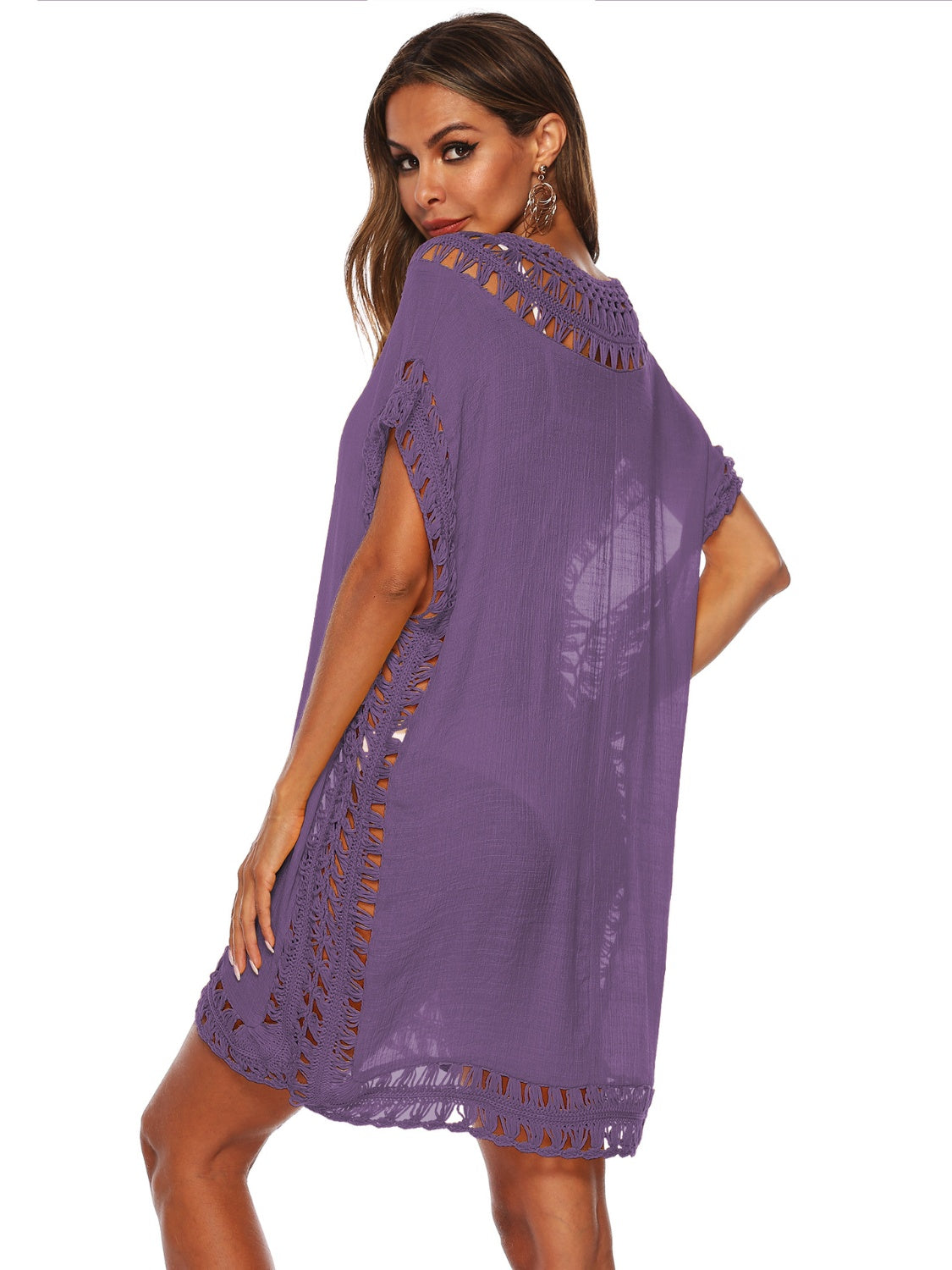 Cutout V-Neck Short Sleeve Cover-Up - AllIn Computer