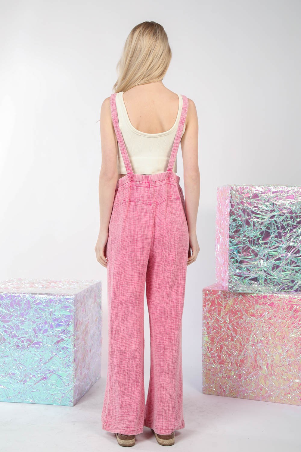 VERY J Texture Washed Wide Leg Overalls - AllIn Computer