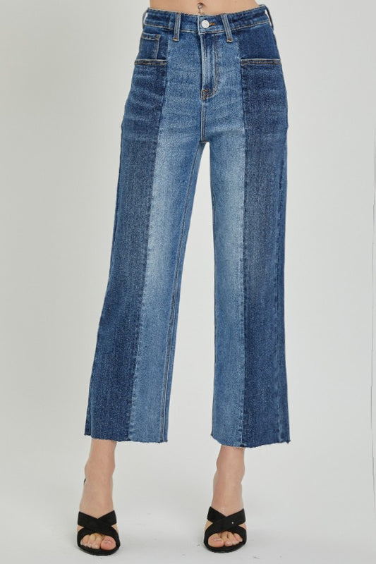 RISEN Full Size Mid-Rise Waist Two-Tones Jeans with Pockets - AllIn Computer