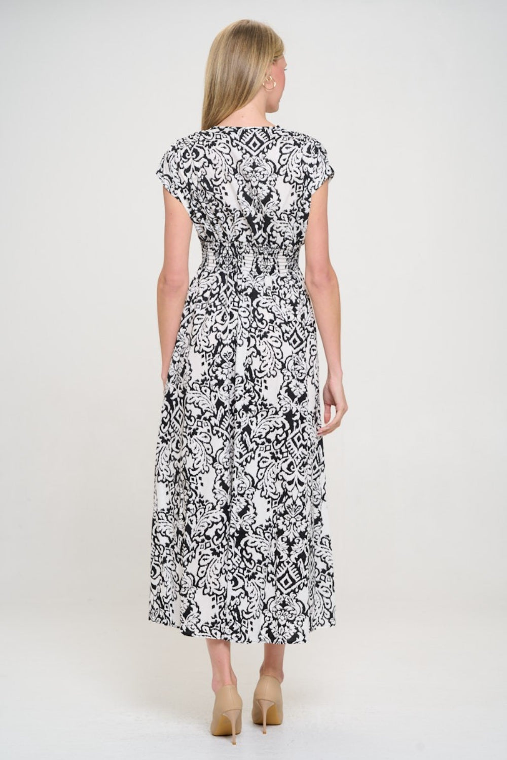 RENEE C Printed Smocked Waist Maxi Dress - AllIn Computer