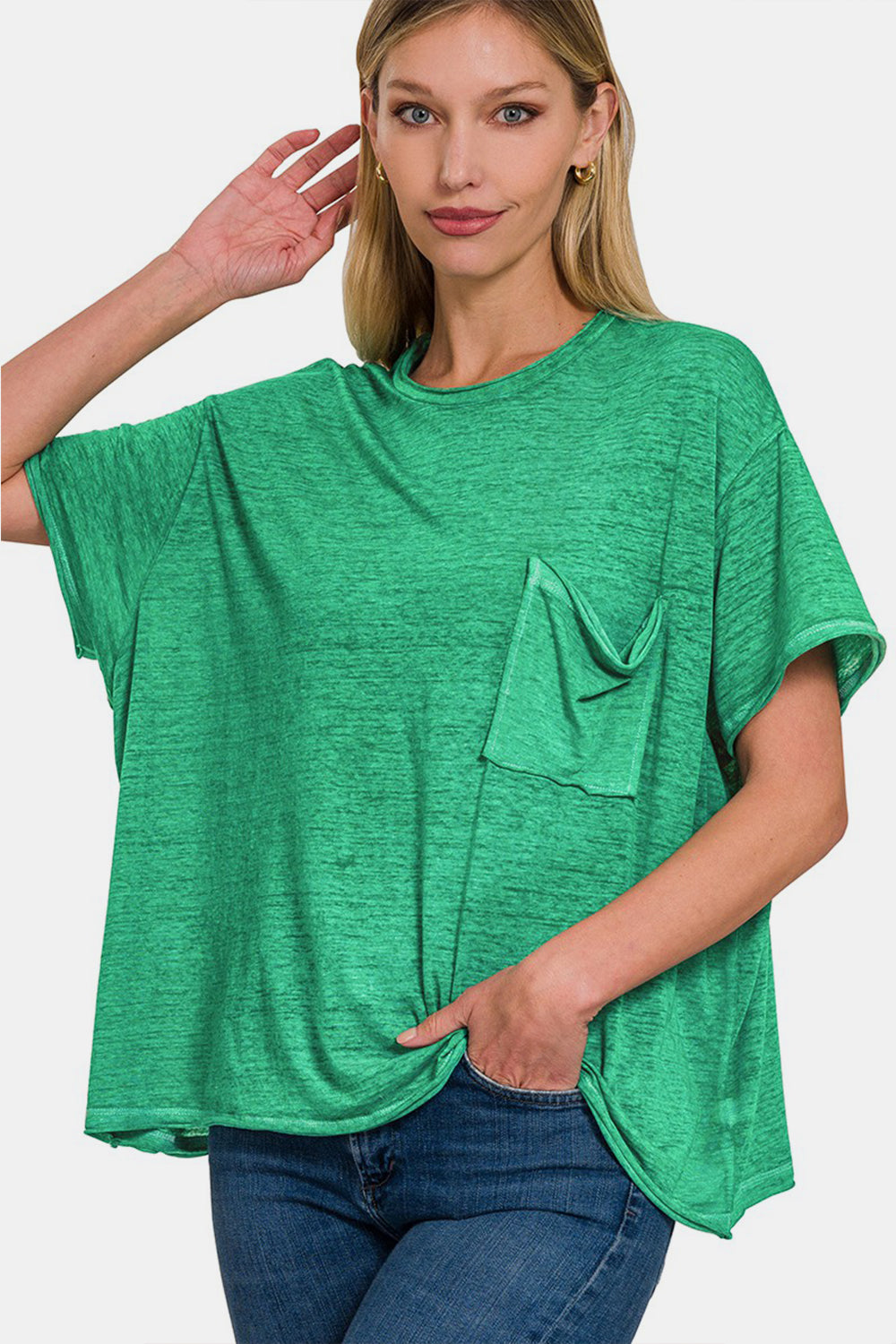 Zenana Pocketed Round Neck Dropped Shoulder T-Shirt - AllIn Computer