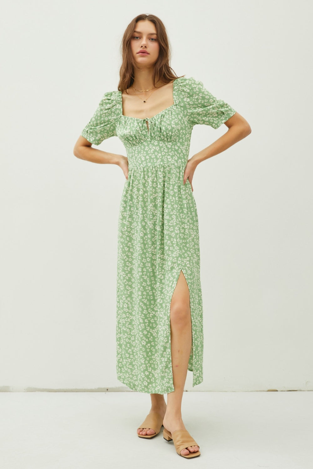 Be Cool Floral Smocked Back Slit Dress - AllIn Computer