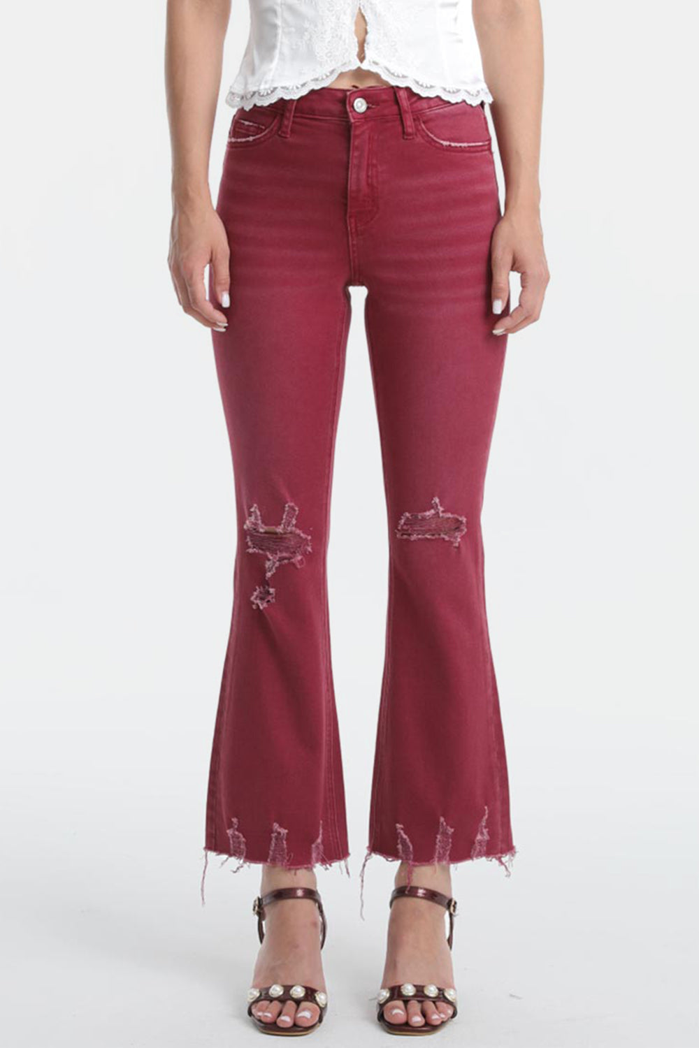 BAYEAS Full Size High Waist Distressed Raw Hem Flare Jeans - AllIn Computer
