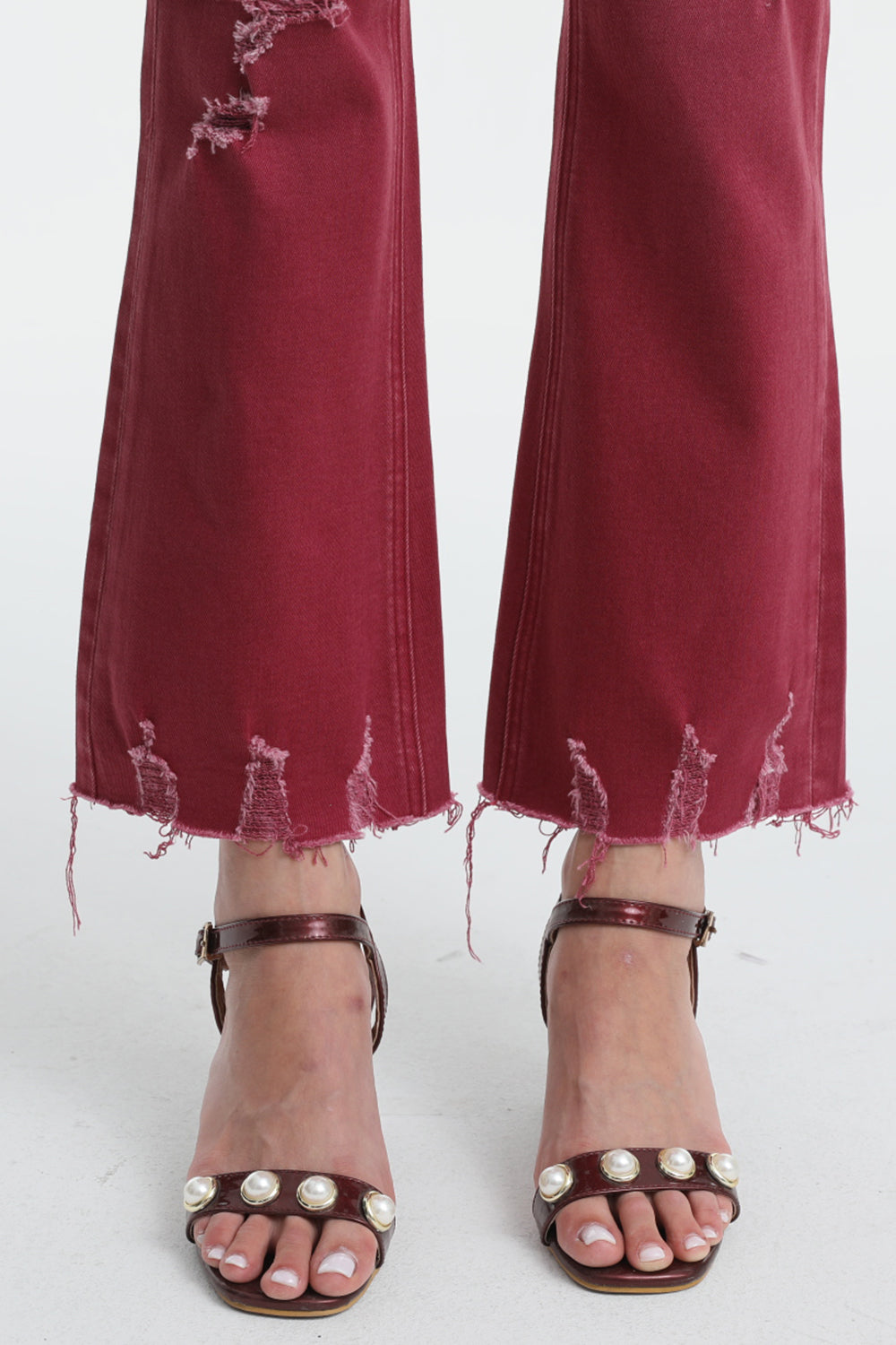 BAYEAS Full Size High Waist Distressed Raw Hem Flare Jeans - AllIn Computer