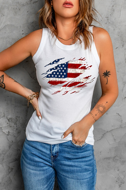 Full Size US Flag Graphic Round Neck Tank - AllIn Computer