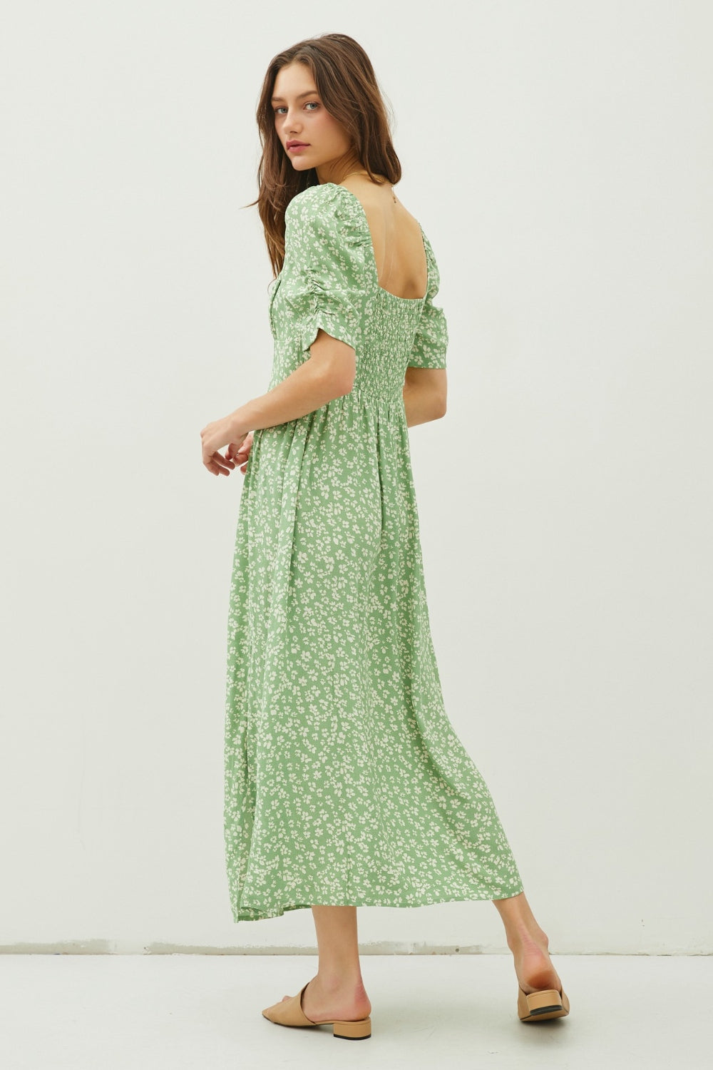 Be Cool Floral Smocked Back Slit Dress - AllIn Computer