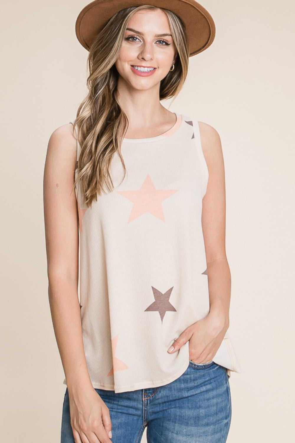 BOMBOM Star Print Round Neck Tank - AllIn Computer