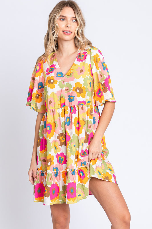GeeGee Floral V-Neck Ruffle Hem Mini Dress - AllIn Computer