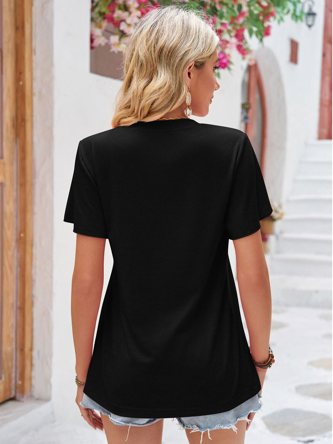 Double Take Ruched V-Neck Short Sleeve T-Shirt - AllIn Computer