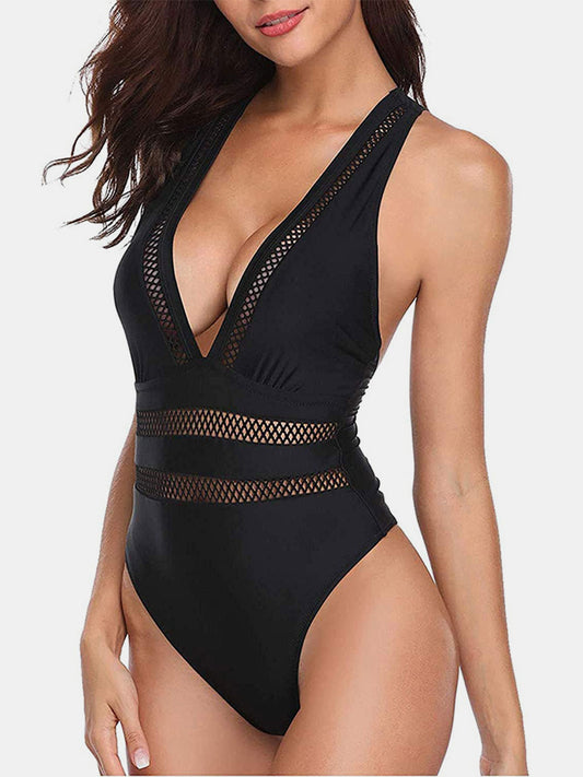 Crisscross Plunge Wide Strap One-Piece Swimwear - AllIn Computer