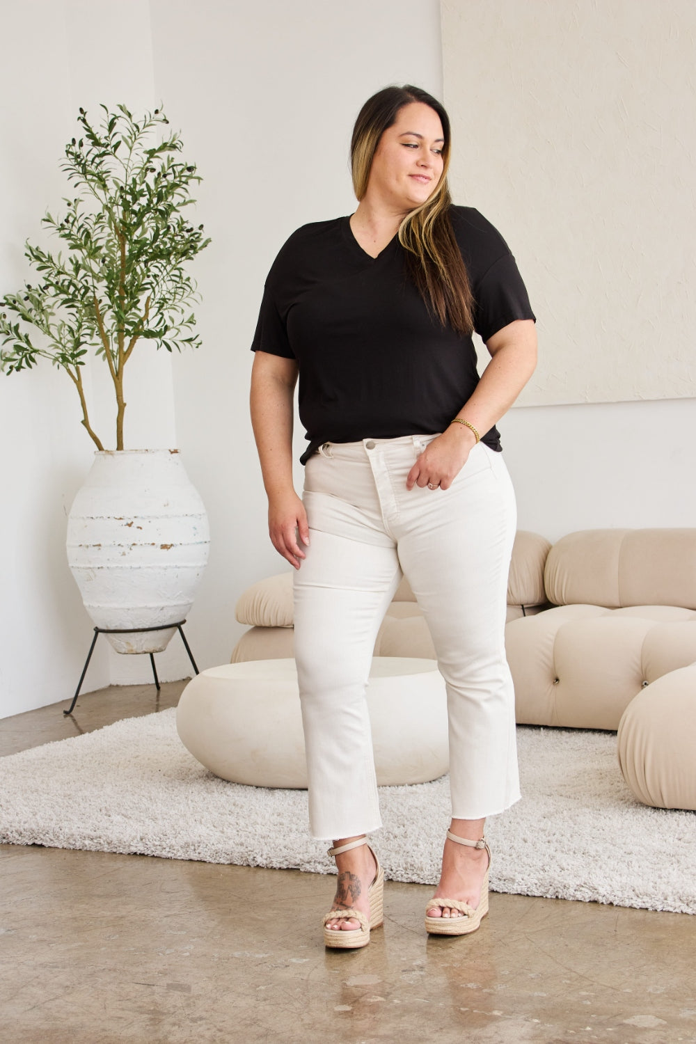 RFM Mini Mia Full Size Tummy Control High Waist Raw Hem Jeans - AllIn Computer