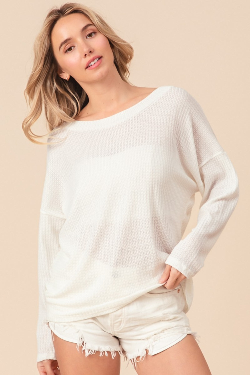 BiBi Waffled Backless Drawstring T-Shirt - AllIn Computer