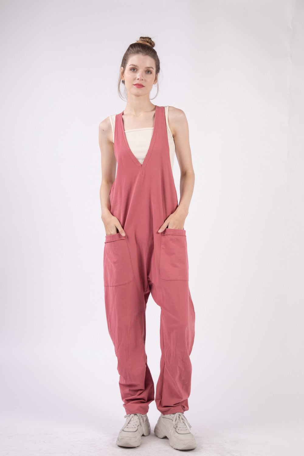 VERY J  Plunge Sleeveless Jumpsuit with Pockets - AllIn Computer