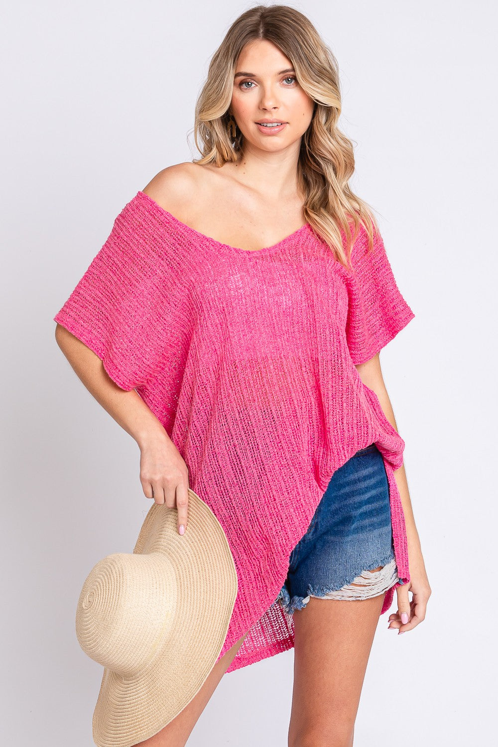 GeeGee Short Sleeve Side Slit Knit Cover Up Dress - AllIn Computer
