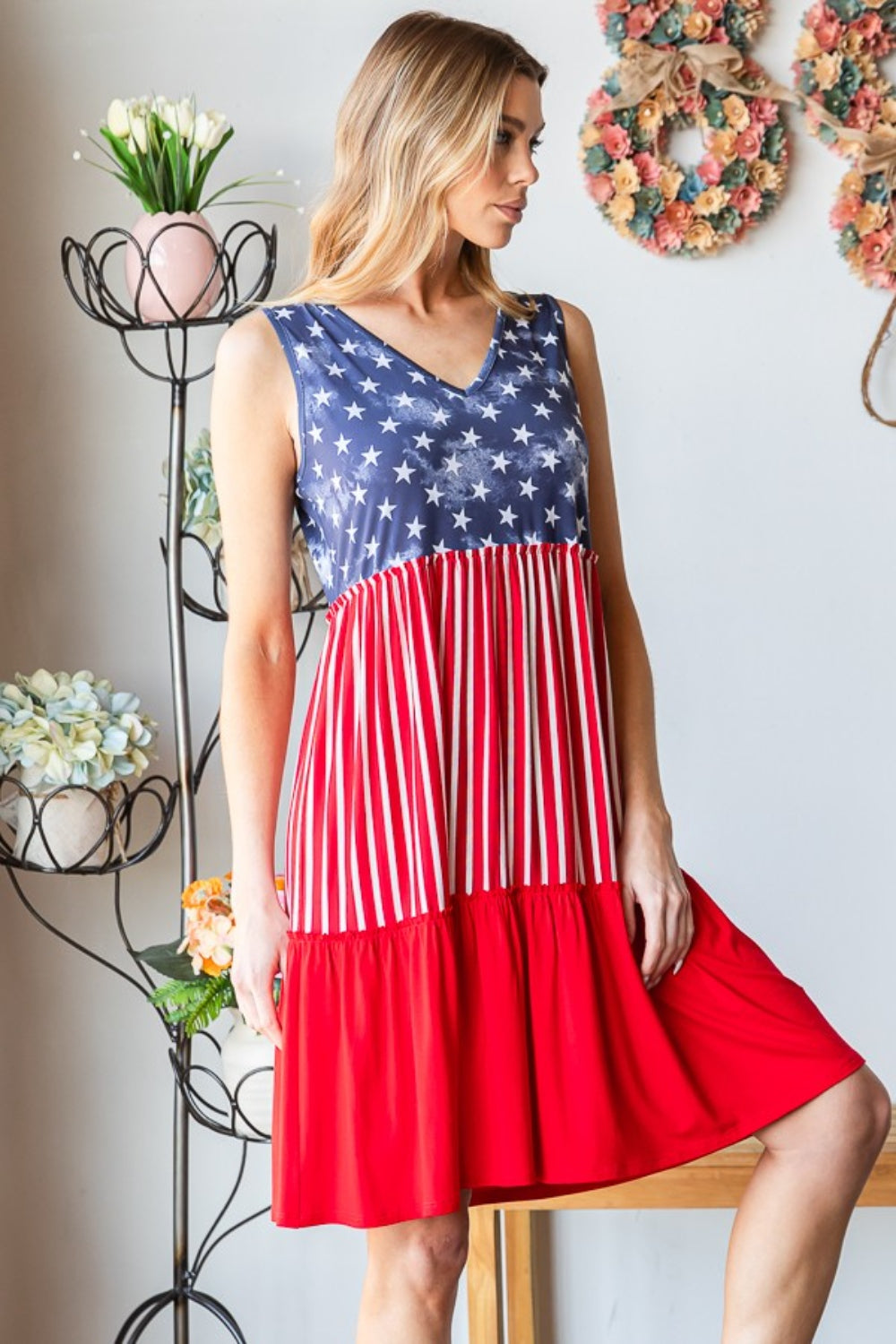Heimish Full Size US Flag Theme Contrast Tank Dress - AllIn Computer
