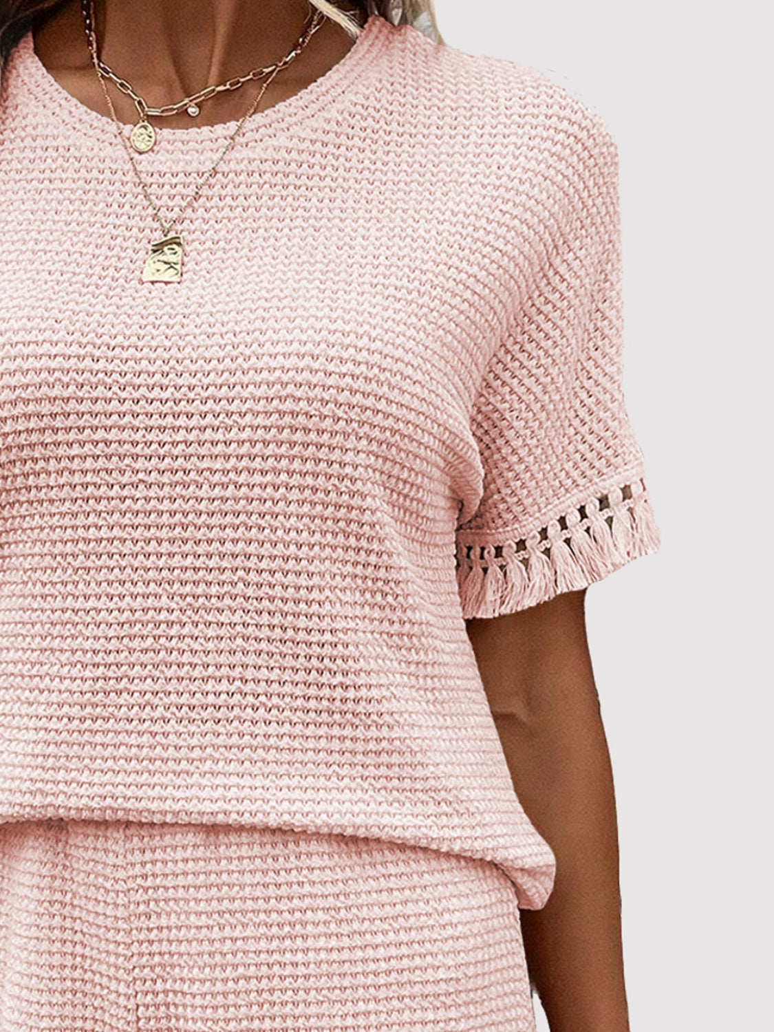 Tassel Round Neck Top and Shorts Set - AllIn Computer