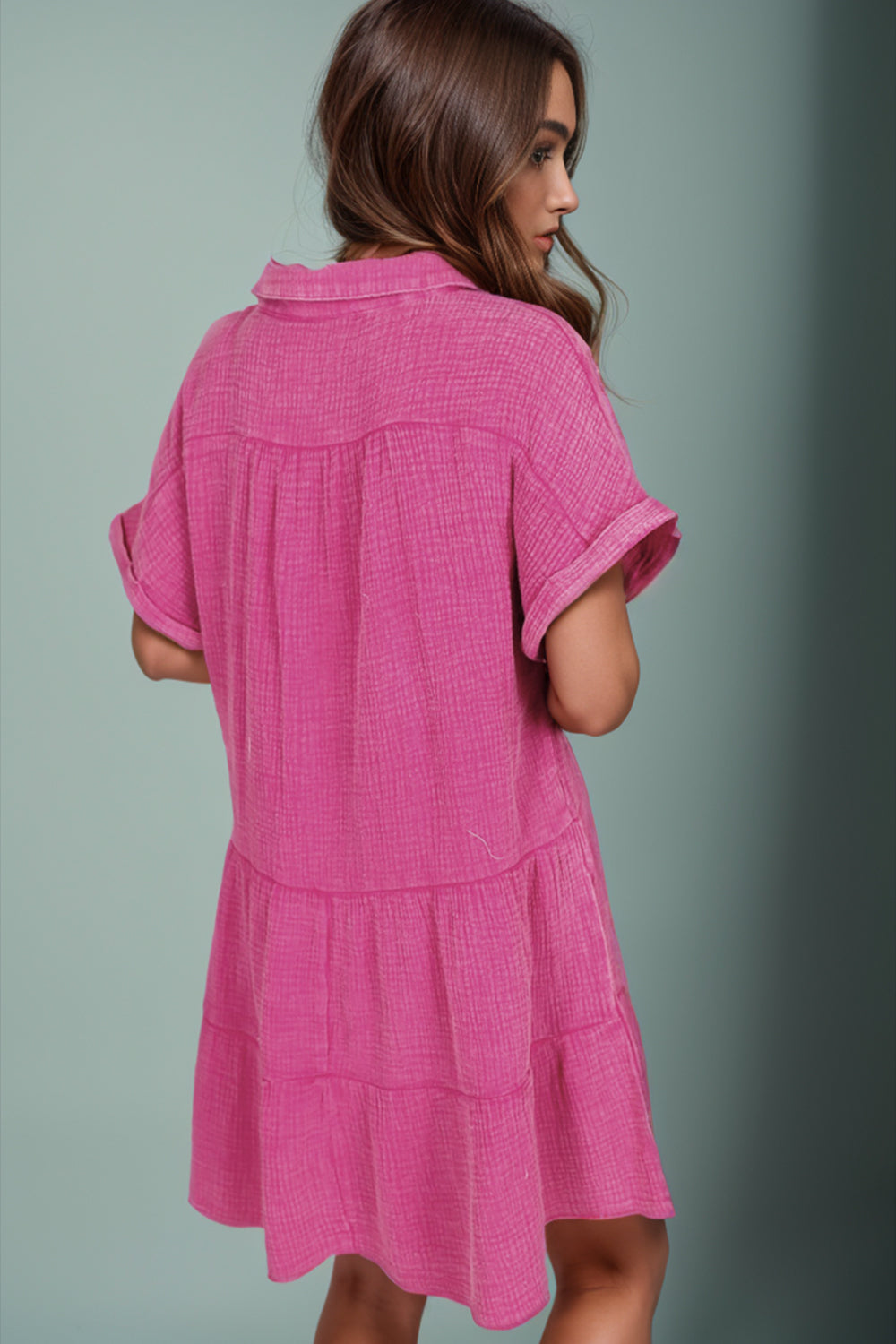 Tiered Notched Short Sleeve Dres - AllIn Computer