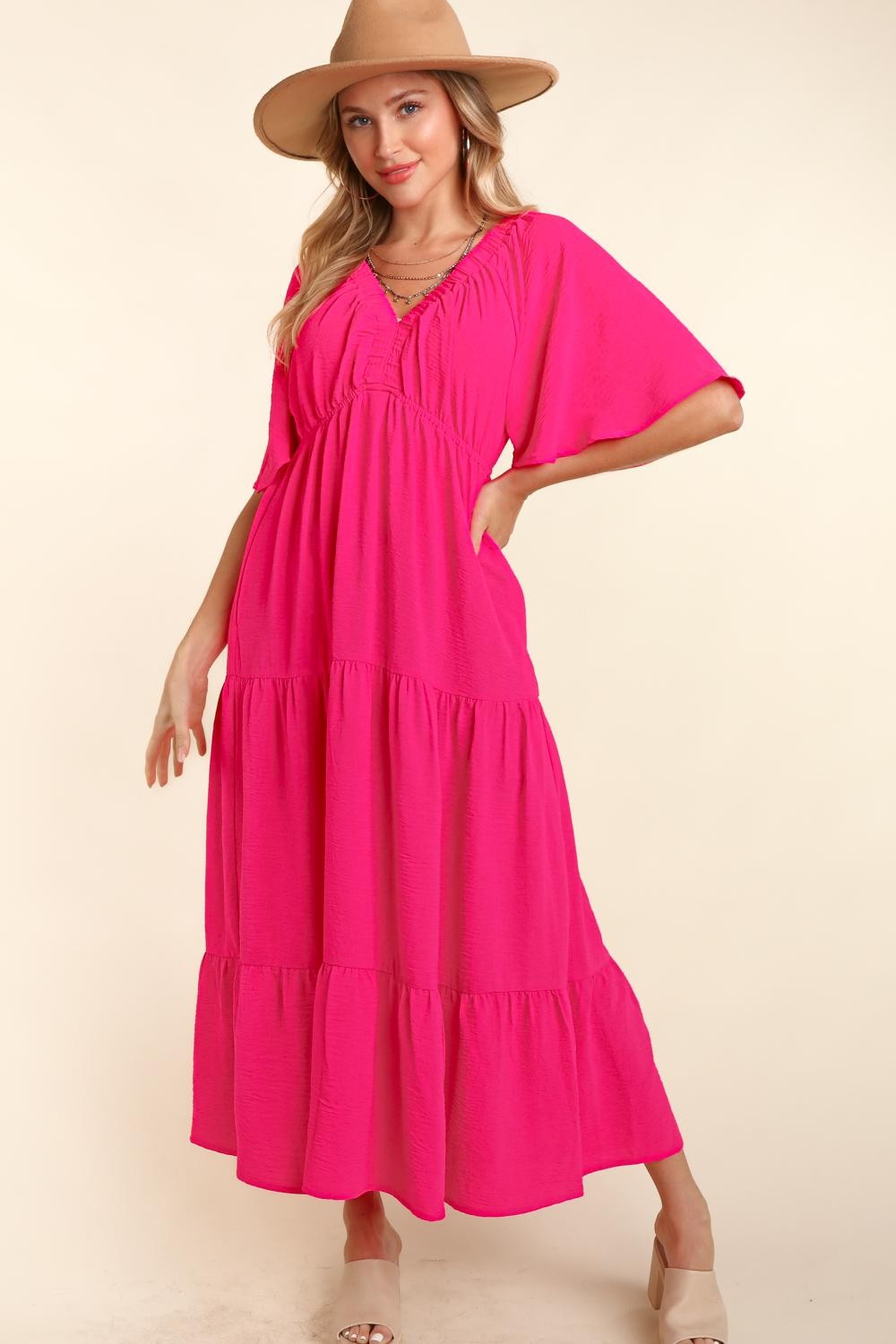 Haptics Tiered Babydoll Maxi Dress with Side Pocket - AllIn Computer