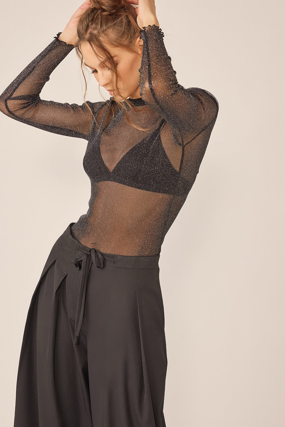 Idem Ditto Sparkling Glitter Long Sleeve Sheer Top - AllIn Computer