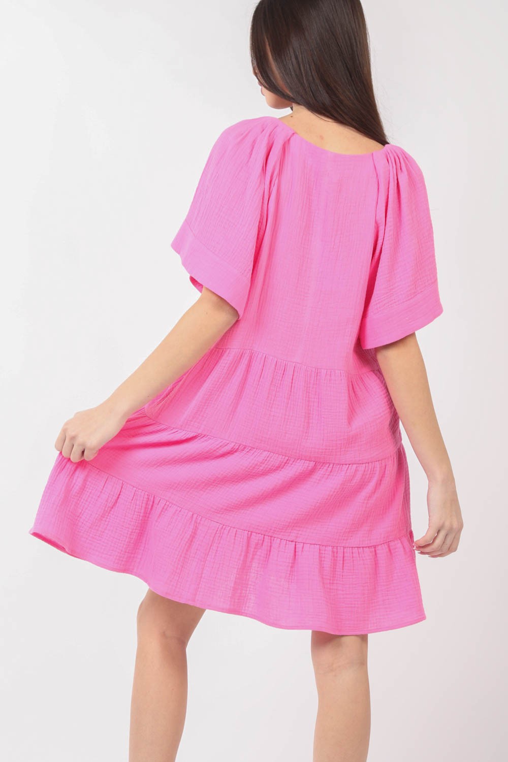 VERY J Texture V-Neck Ruffled Tiered Dress - AllIn Computer