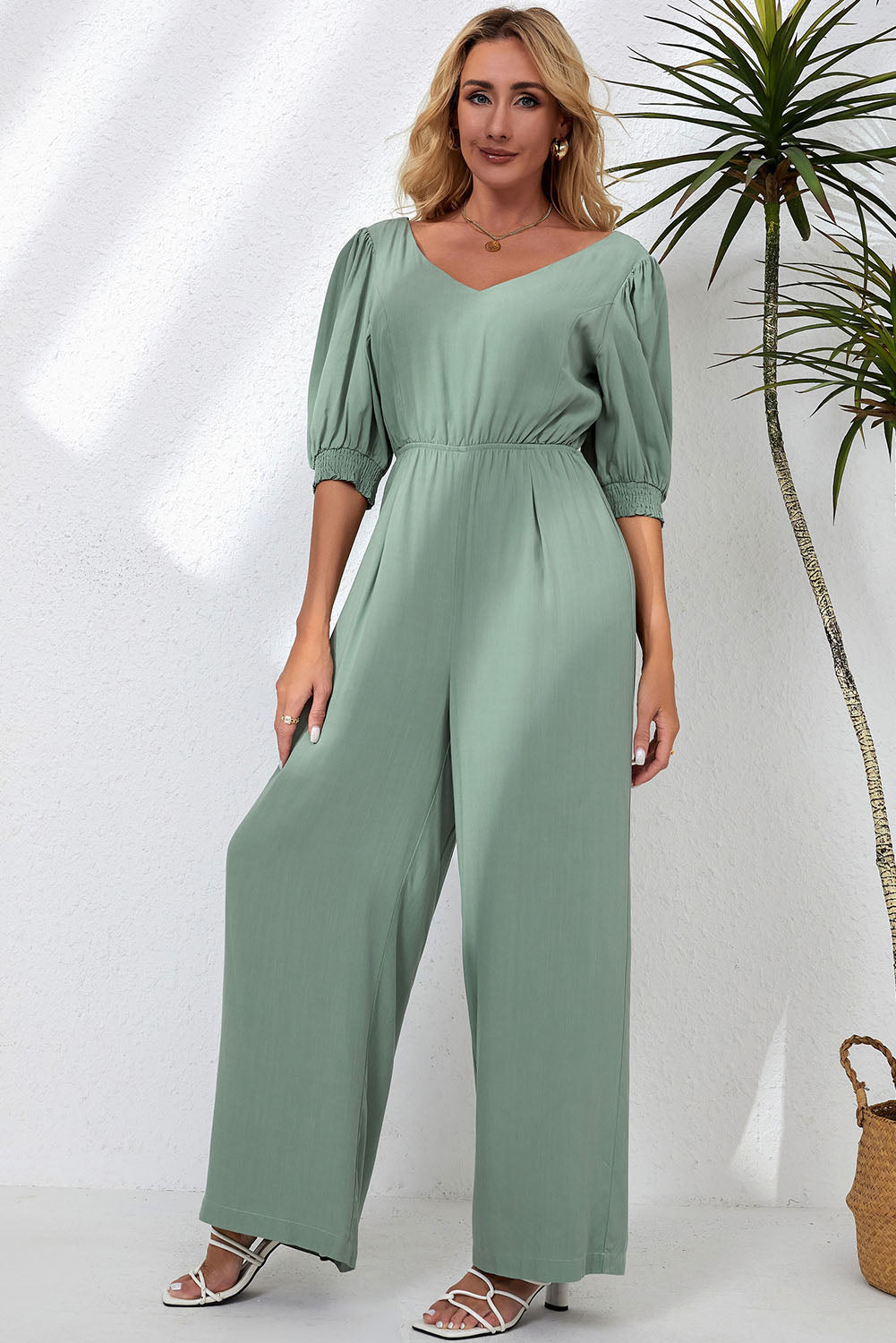 V-Neck Half Sleeve Jumpsuit - AllIn Computer